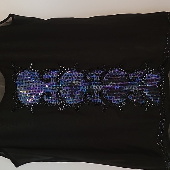 NWT Maurices sheer black blouse with sequins & beads L - Picture 3 of 5